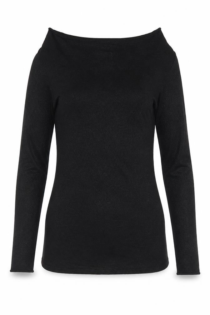 Front view of South women’s black boat neck polyester tunic jumper, size S