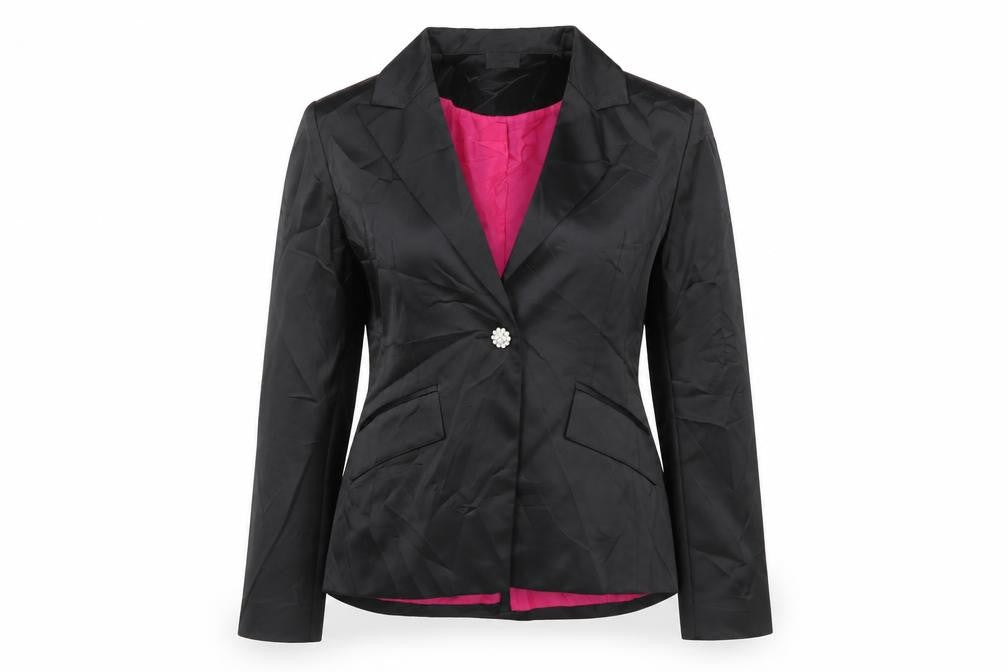 Front view of Select women’s black polyester jacket blazer, size UK 12