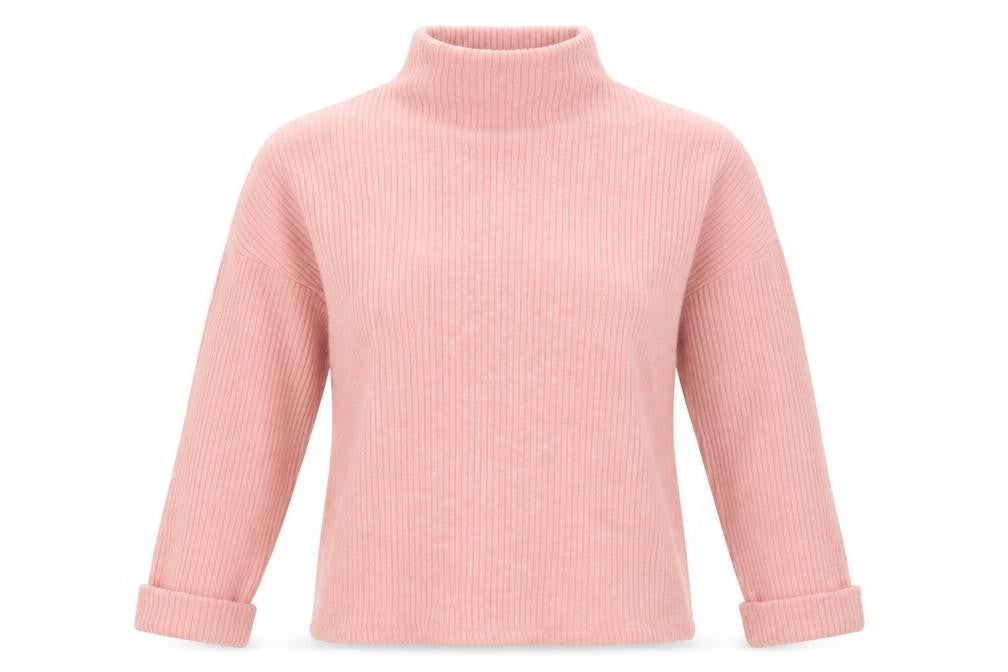 Front view of H&M women’s pink mock neck viscose jumper, size S