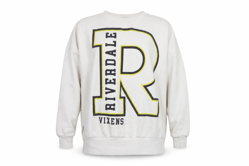 Front view of Primark women’s white polyester pullover sweatshirt, size UK 10, - riverdale