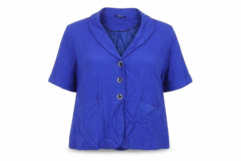 Front view of Bonmarché women’s blue jacket blazer, size UK 18