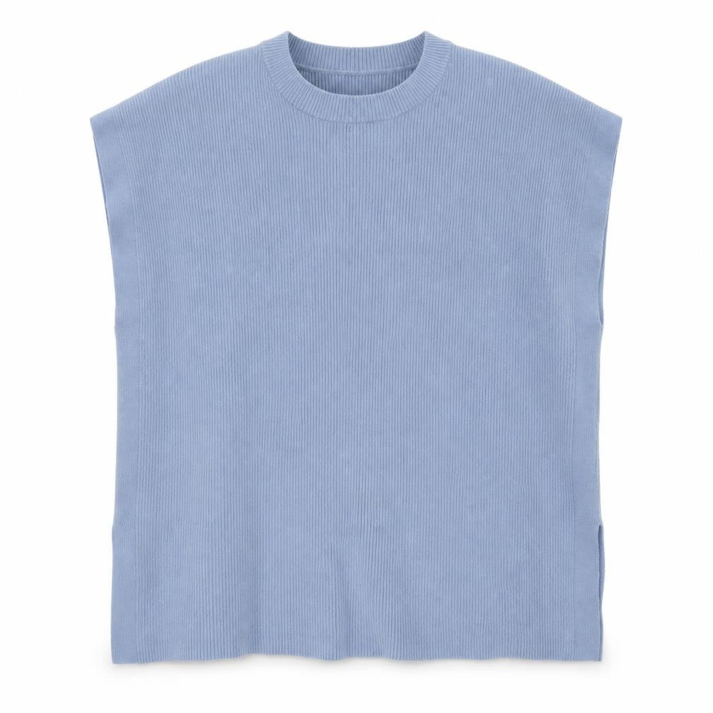 Front view of Gallery women’s blue round neck polyester jumper, size M