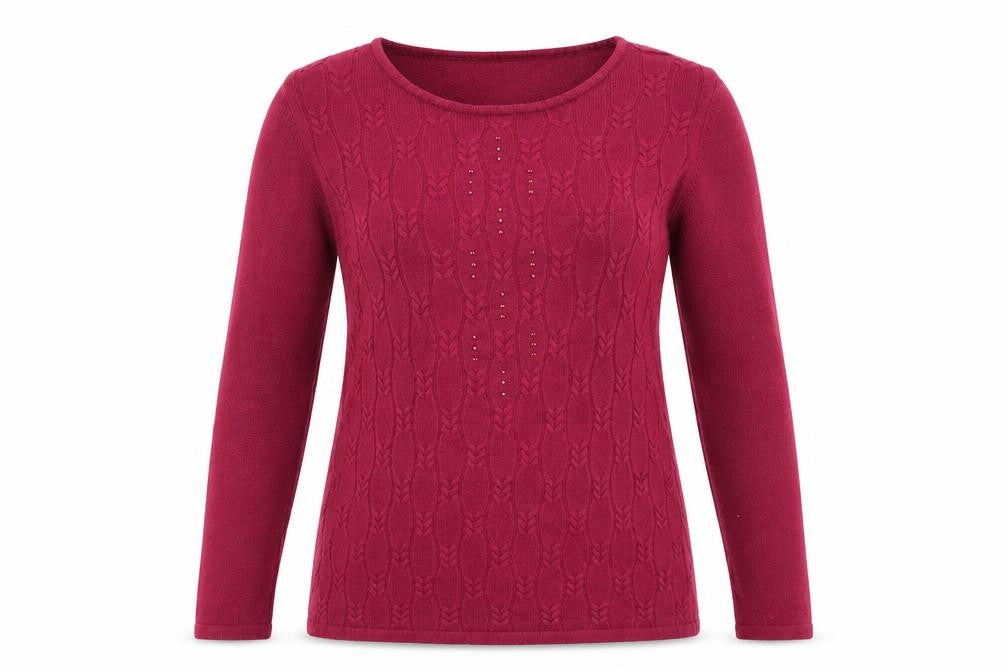 Front view of Anna Rose women’s pink round neck acrylic jumper, size M