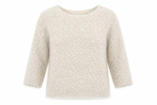 Front view of Debenhams women’s beige round neck polyester jumper, size UK 12
