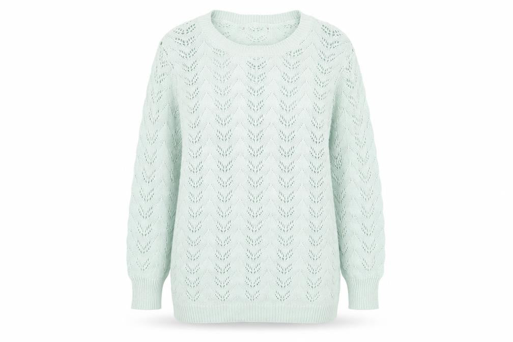 Front view of Mia Moda women’s green round neck cotton jumper, size S