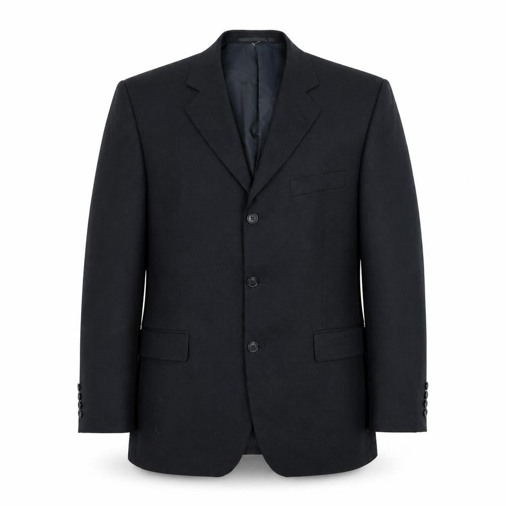 Front view of Burton men’s blue polyester jacket suit jacket, size 42