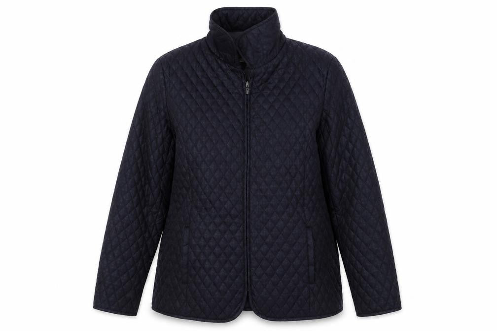 Front view of Country Casuals women’s purple jacket coat, size UK 12