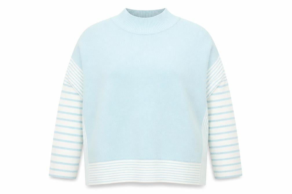 Front view of Tu women’s blue round neck polyester jumper, size L