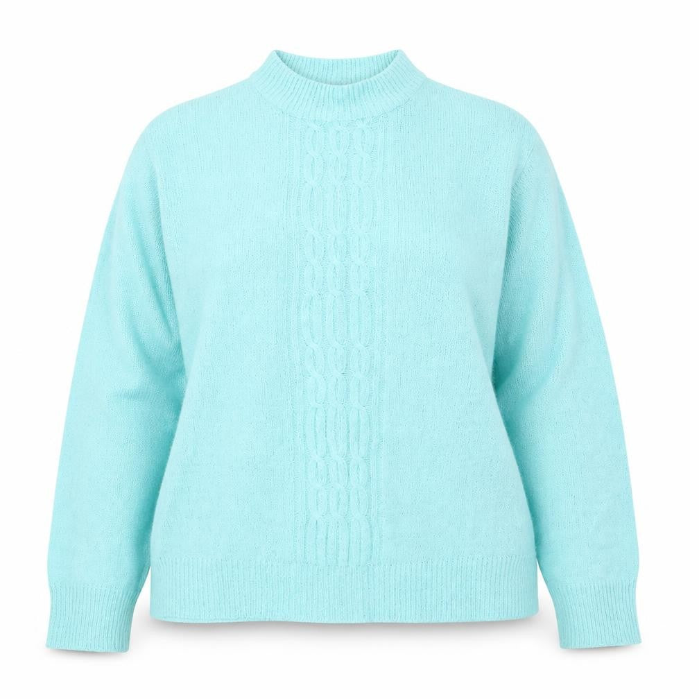 Front view of Classics women’s blue round neck acrylic jumper, size UK 16