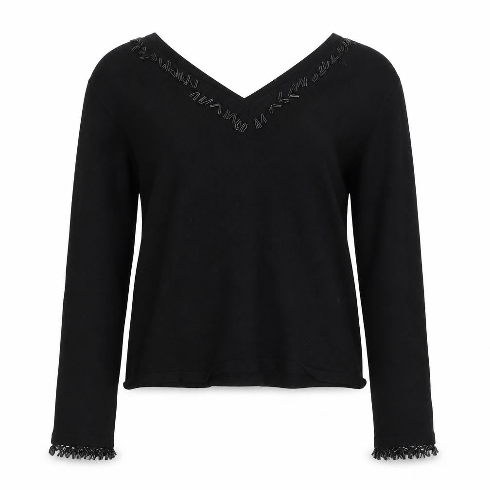 Front view of Linea women’s black v-neck viscose jumper, size L