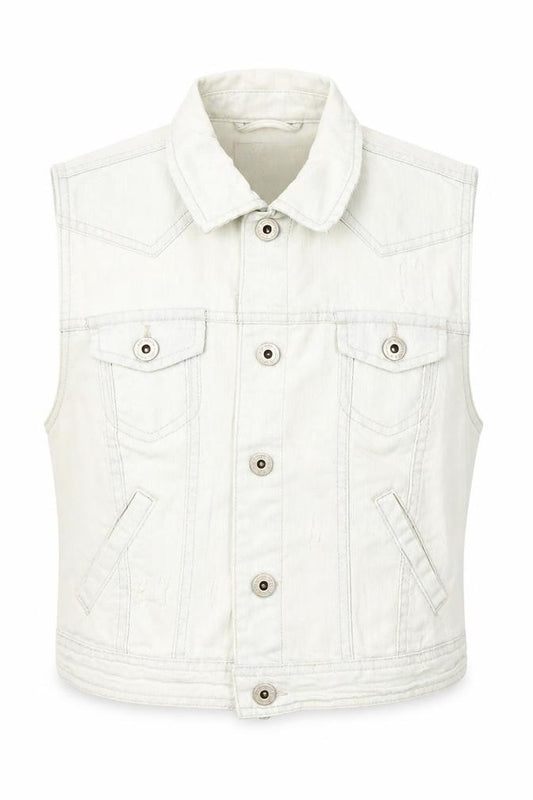 Front view of New Look women’s blue gilet jacket, size UK 12, button