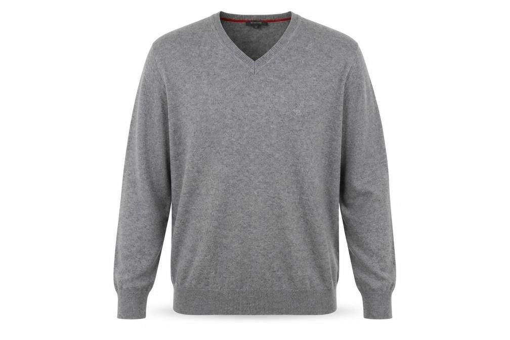 Front view of REDGREEN men’s grey v-neck acrylic jumper, size XL
