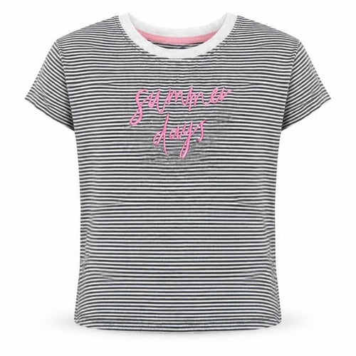 TU Girls Black Striped Cotton Basic T-Shirt Size 9 Years Boat Neck Pullover - Summer Days