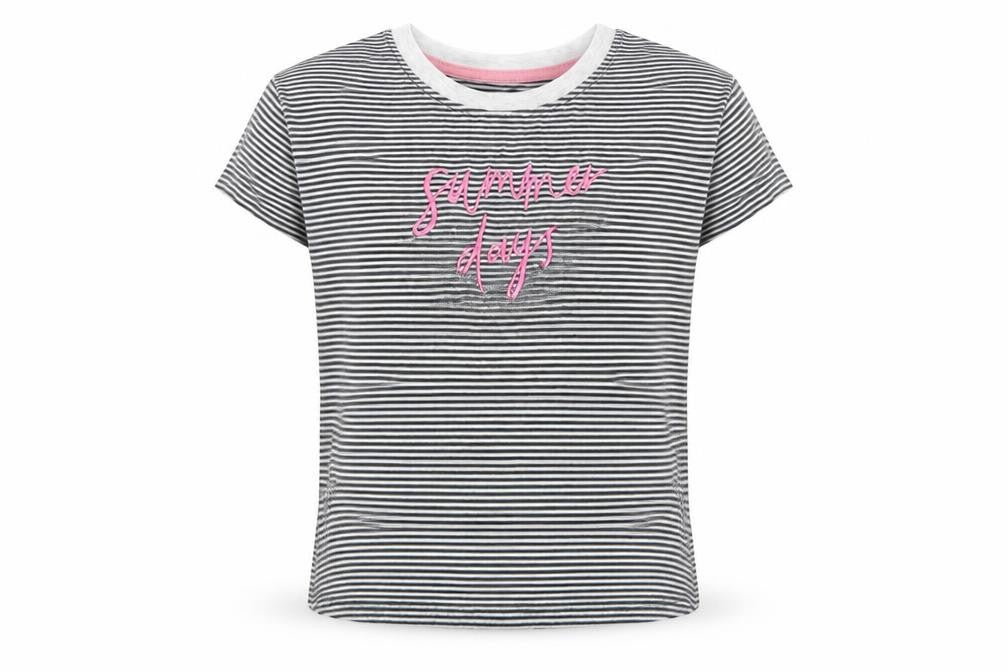 TU Girls Black Striped Cotton Basic T-Shirt Size 9 Years Boat Neck Pullover - Summer Days