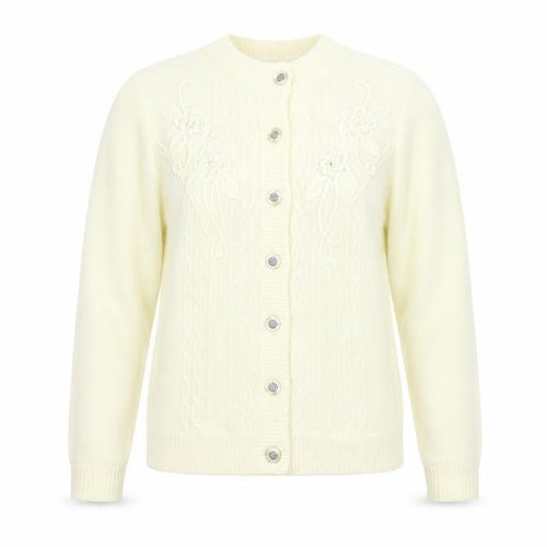 Reflect Womens Ivory Round Neck  Acrylic Cardigan Jumper Size M