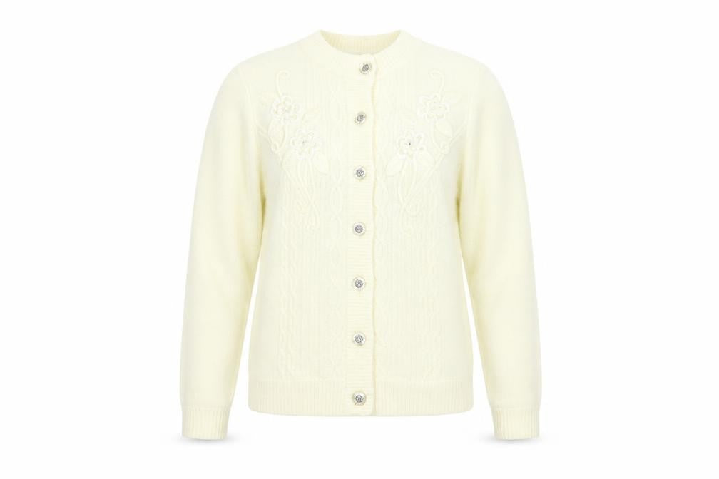 Reflect Womens Ivory Round Neck  Acrylic Cardigan Jumper Size M