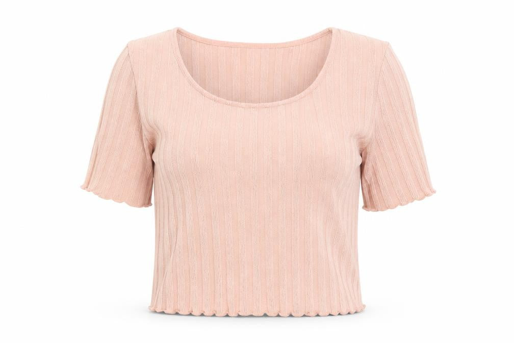Topshop Womens Pink  Polyester Cropped T-Shirt Size 8 Round Neck