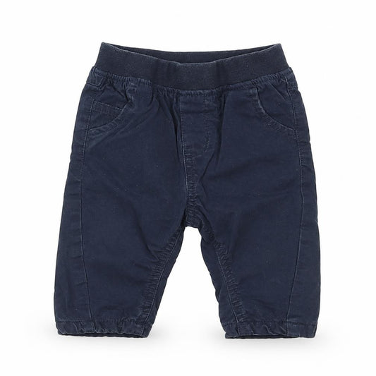 Front view of Next boys’ blue cotton cargo trousers, size 3-6, months