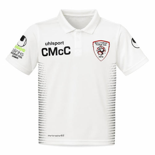 Uhlsport Boys White  Polyester Basic Polo Size 10-11 Years Collared  - Ballyoran Football Club