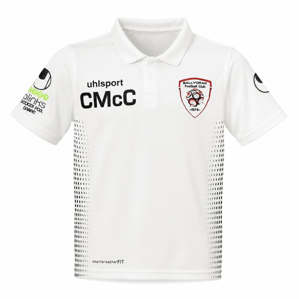 Uhlsport Boys White  Polyester Basic Polo Size 10-11 Years Collared  - Ballyoran Football Club