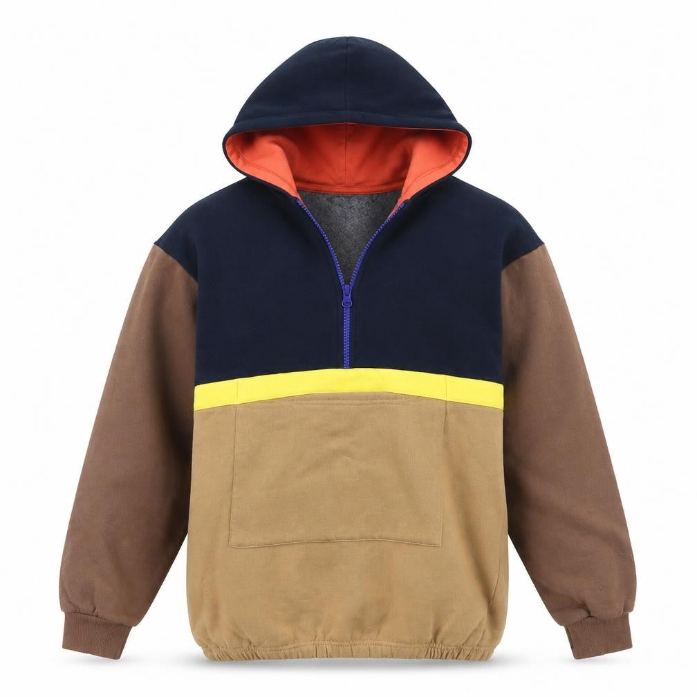 Front view of Leigh Tucker men’s multicoloured cotton pullover hoodie, size XS