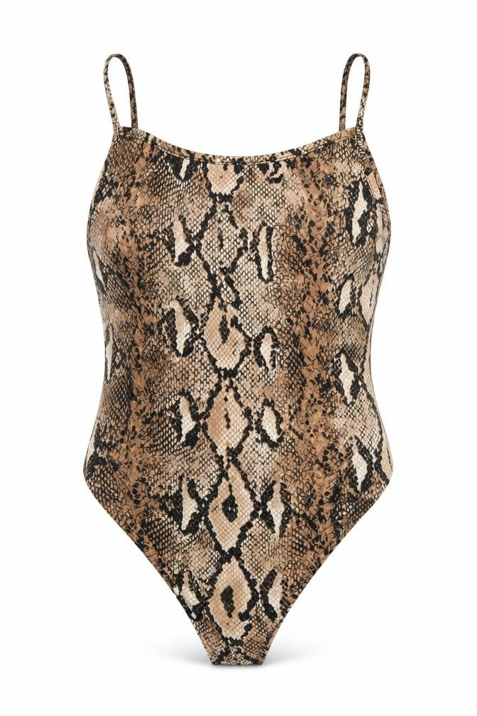 Brave Soul Womens Brown Animal Print Polyester Bodysuit One-Piece Size M