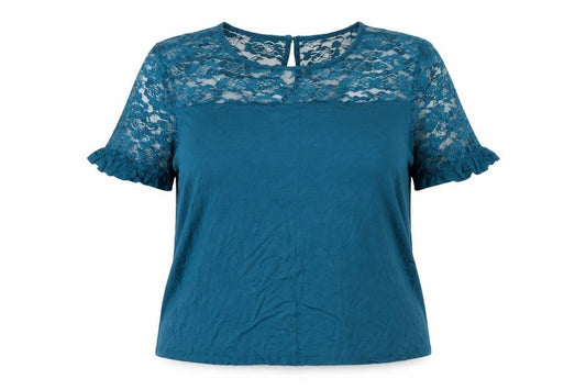 Front view of Studio women’s blue polyester basic blouse, size UK 12, crew neck -, size UK 12/14