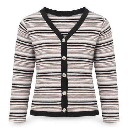 Dazy Womens Multicoloured V-Neck Striped Cotton Cardigan Jumper Size M
