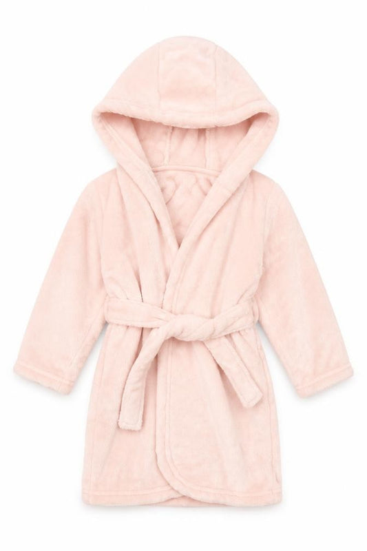 Front view of George girls’ pink solid 100% polyester robe, size 9-12, months