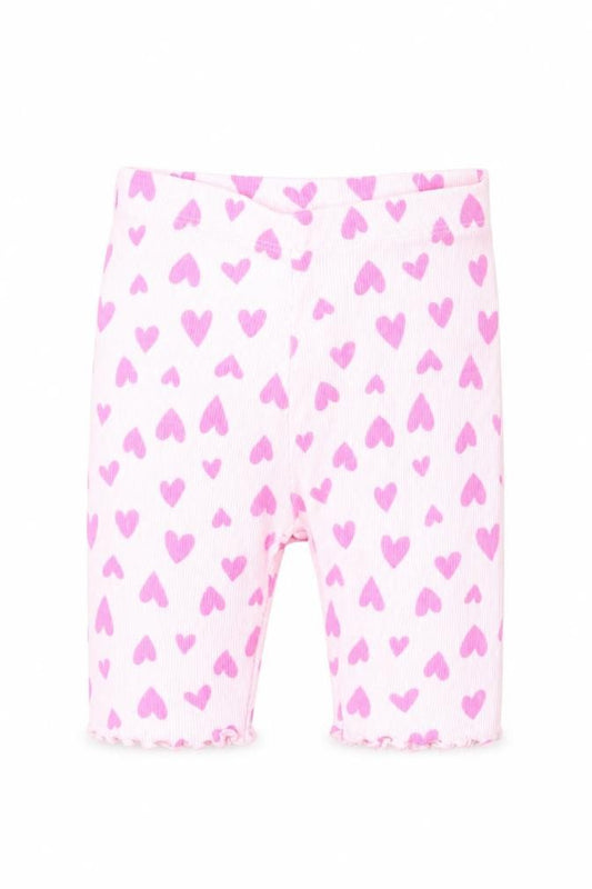 Front view of Dunnes girls’ pink cotton sweatpants leggings, size 6-9, months - hearts
