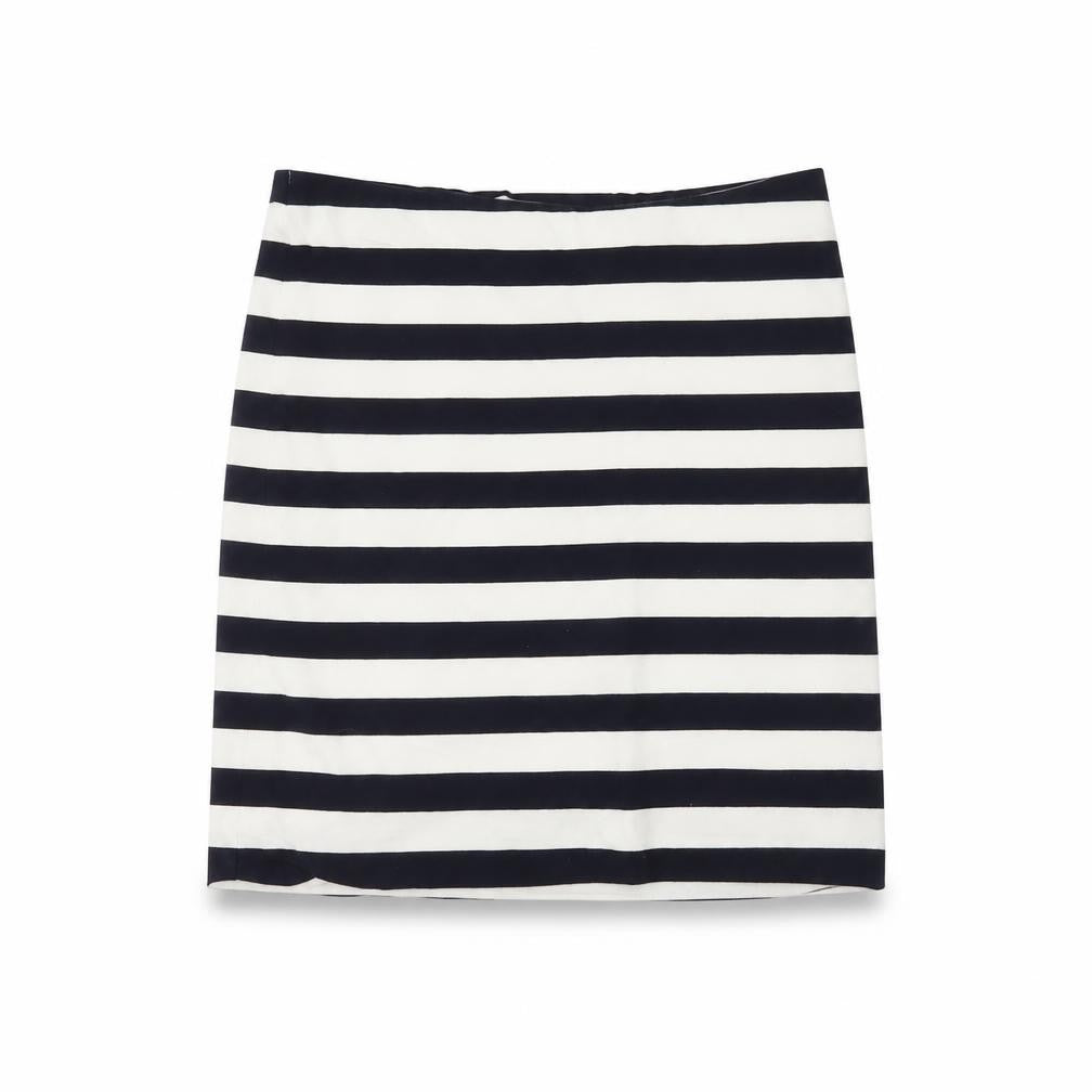 Front view of Basic women’s blue striped cotton straight & pencil skirt, size UK 6
