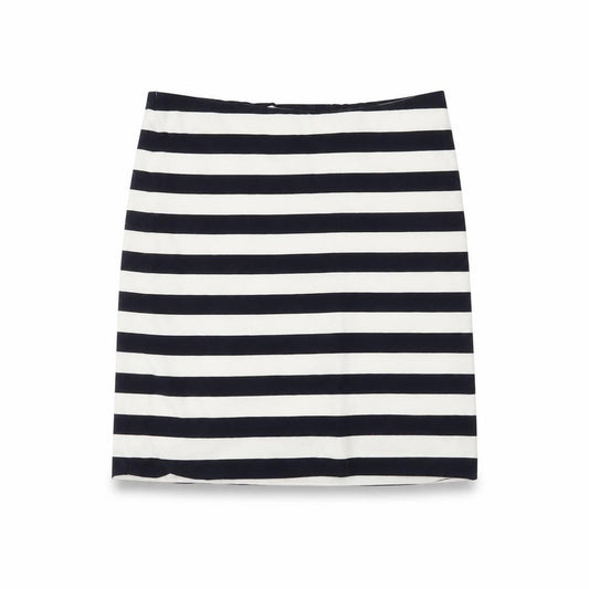 Front view of Basic women’s blue striped cotton straight & pencil skirt, size UK 6