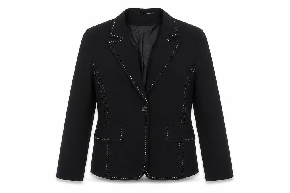 Front view of YFN Collection women’s black polyester jacket suit jacket, size UK 12