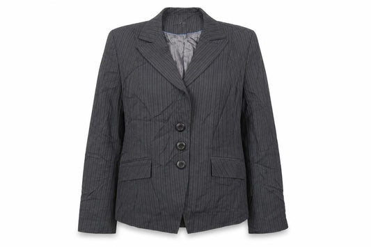 Front view of Next women’s grey striped polyester jacket suit jacket, size UK 16