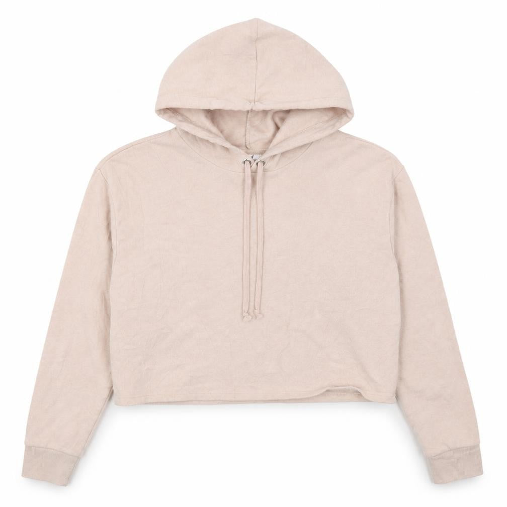 Front view of H&M women’s pink cotton pullover hoodie, size S, pullover