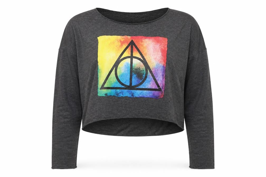 Front view of qbuk women’s grey polyester pullover sweatshirt, size M, pullover - triangle