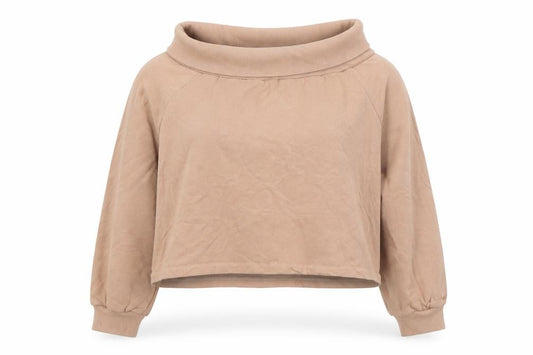 Front view of ASOS women’s beige cotton pullover sweatshirt, size UK 12, pullover