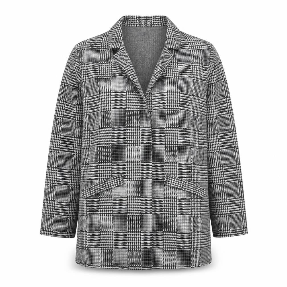 Front view of Papaya women’s black geometric jacket blazer, size UK 12