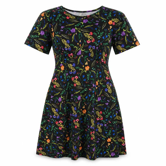Front view of ASOS women’s multicoloured floral polyester skater dress, size UK 8, crew neck pullover