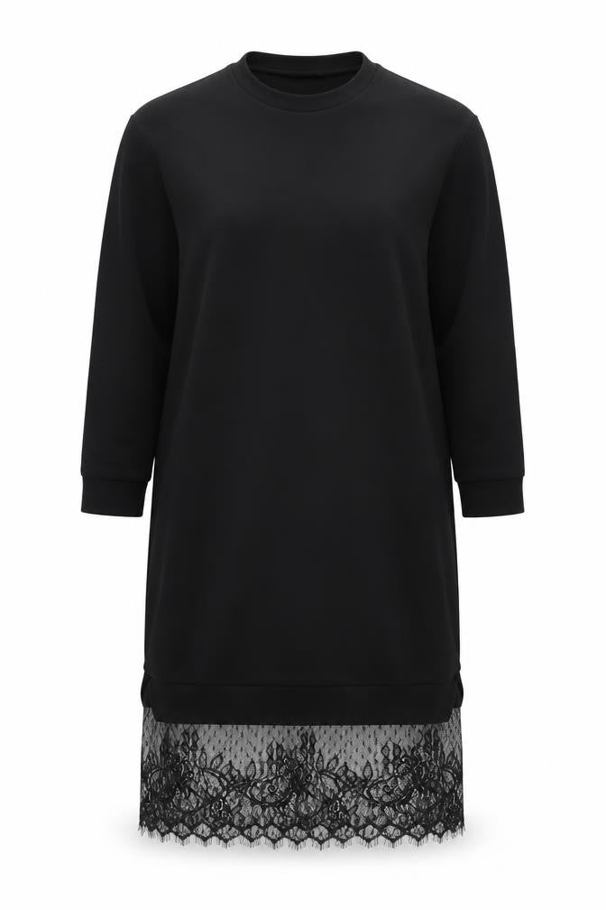 Front view of ASOS women’s black polyester shift, size UK 6, crew neck pullover