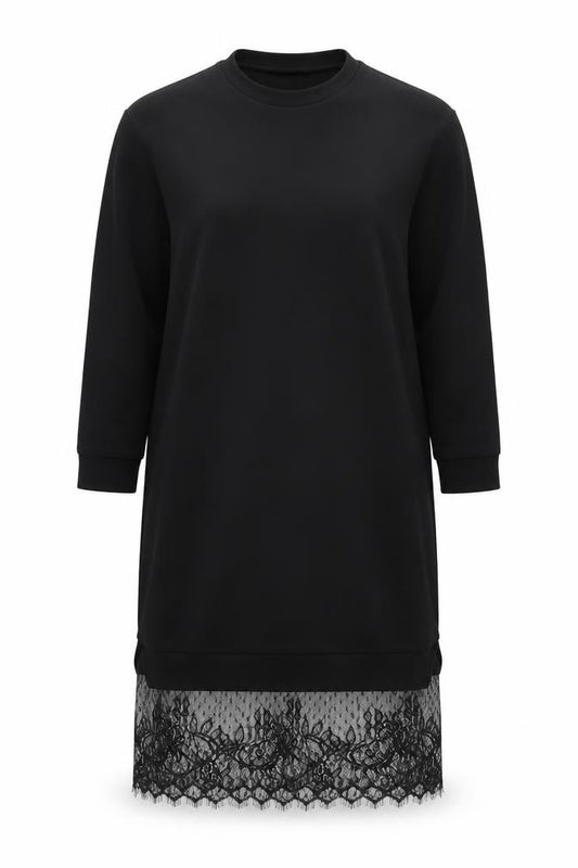 Front view of ASOS women’s black polyester shift, size UK 6, crew neck pullover