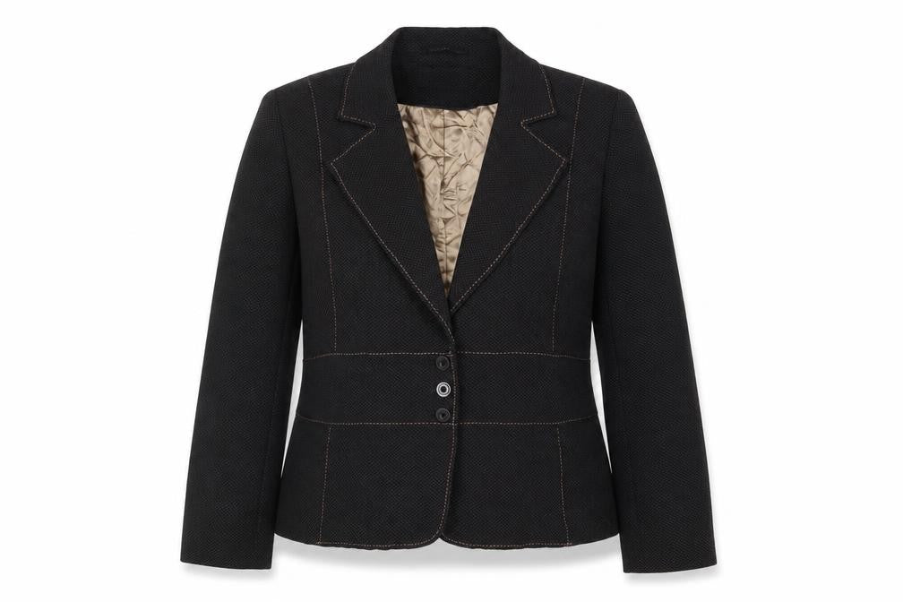 Front view of Papaya women’s brown geometric polyester jacket suit jacket, size M