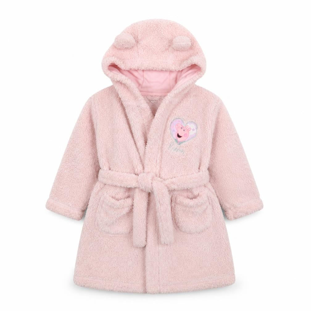 Front view of George girls’ pink solid polyester robe, size 12-18, months drawstring - peppa pig