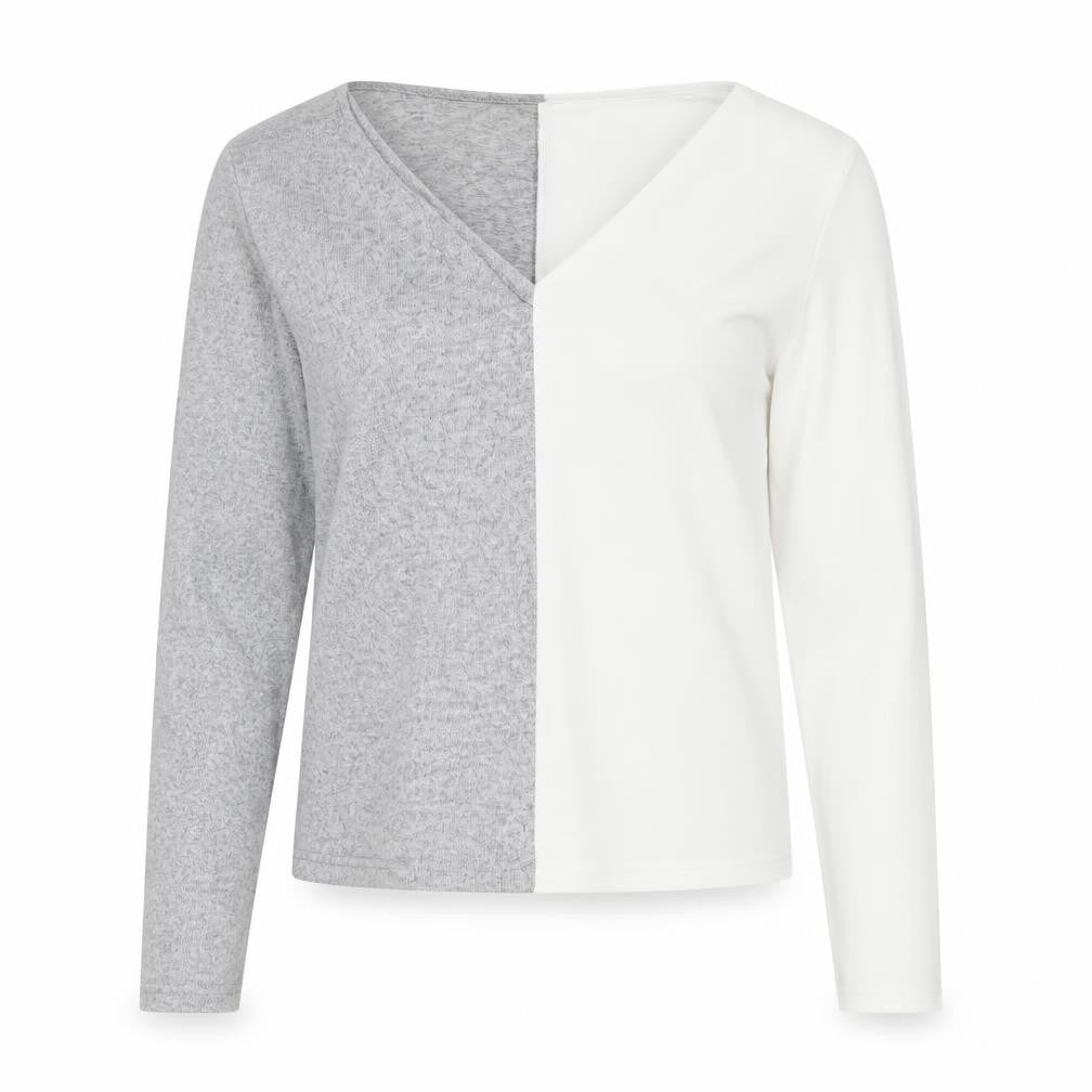 Front view of SHEIN women’s grey polyester jersey t-shirt, size M, v-neck