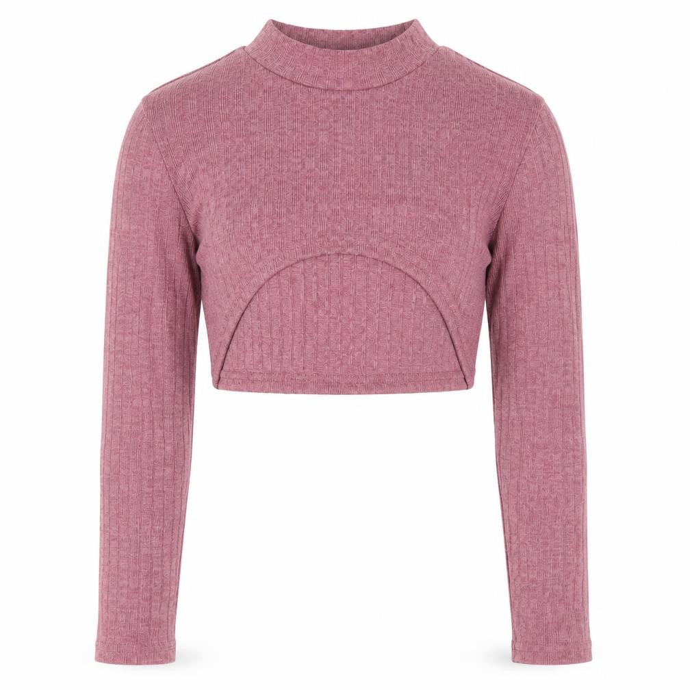 SheIn Girls Pink  Polyester Cropped T-Shirt Size 10 Years Mock Neck Pullover