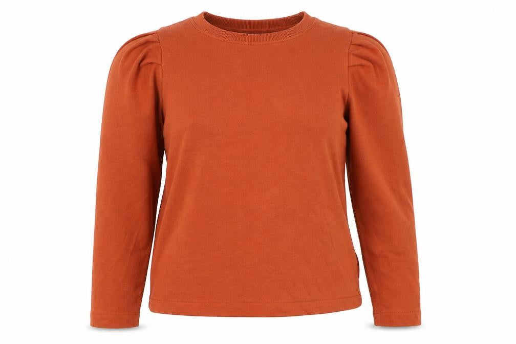 Front view of Next women’s orange cotton pullover sweatshirt, size XS, pullover
