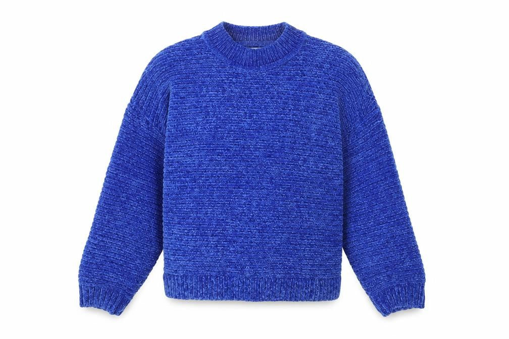 Front view of lefties women’s blue mock neck polyester jumper, size M