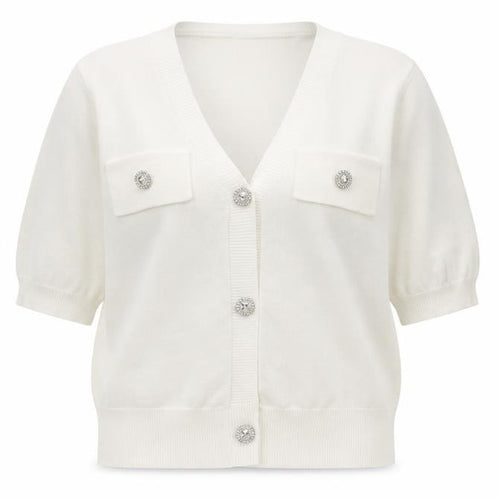 Luc-ce Womens White V-Neck  Viscose Cardigan Jumper Size M