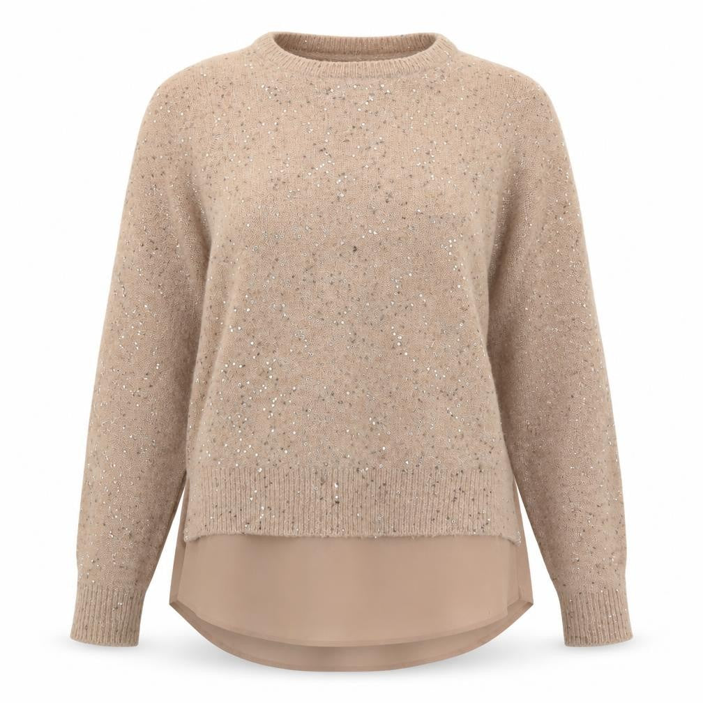 Front view of Oasis women’s pink round neck acrylic jumper, size XS