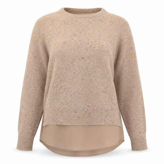 Front view of Oasis women’s pink round neck acrylic jumper, size XS